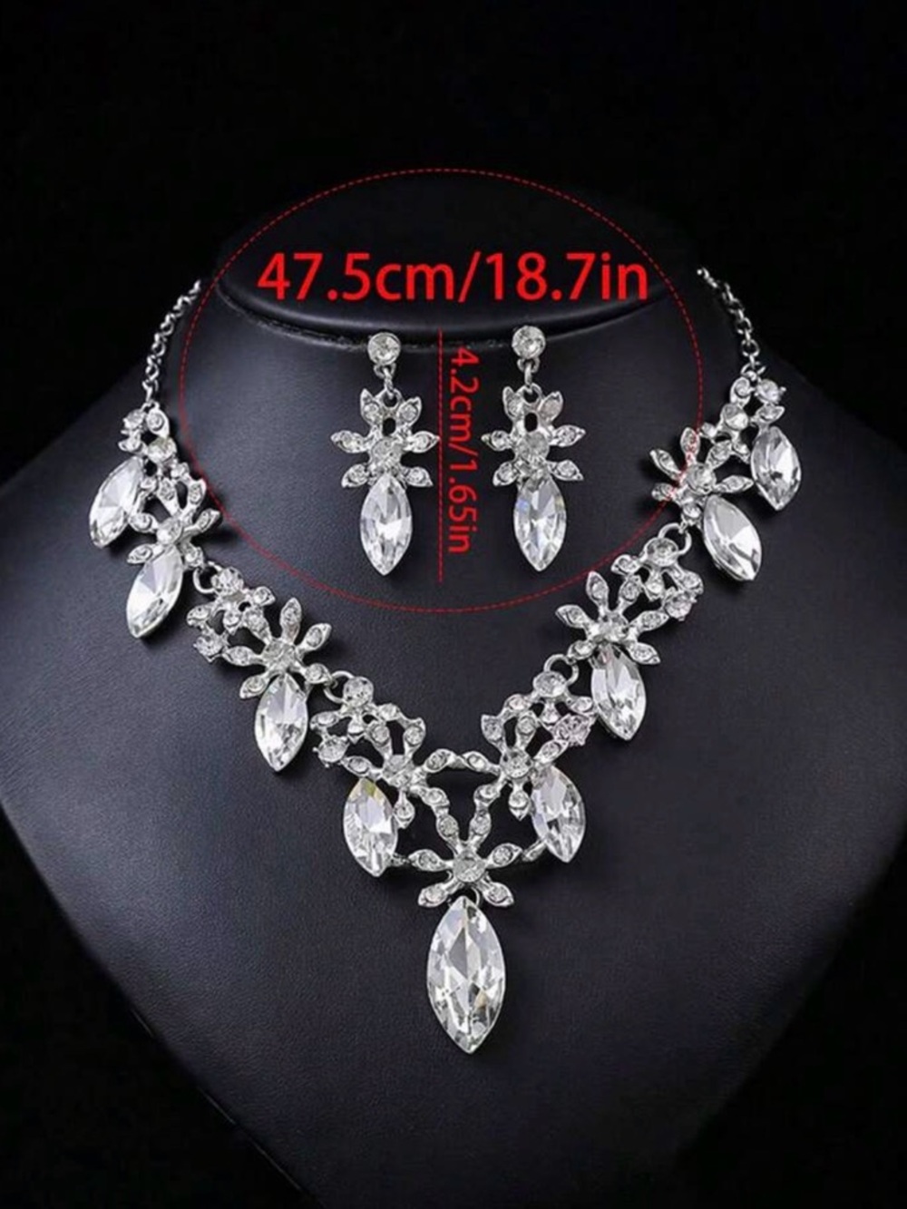 Crystal Statement Necklace and Earrings Set - Silver Clear - Picture 2 of 2